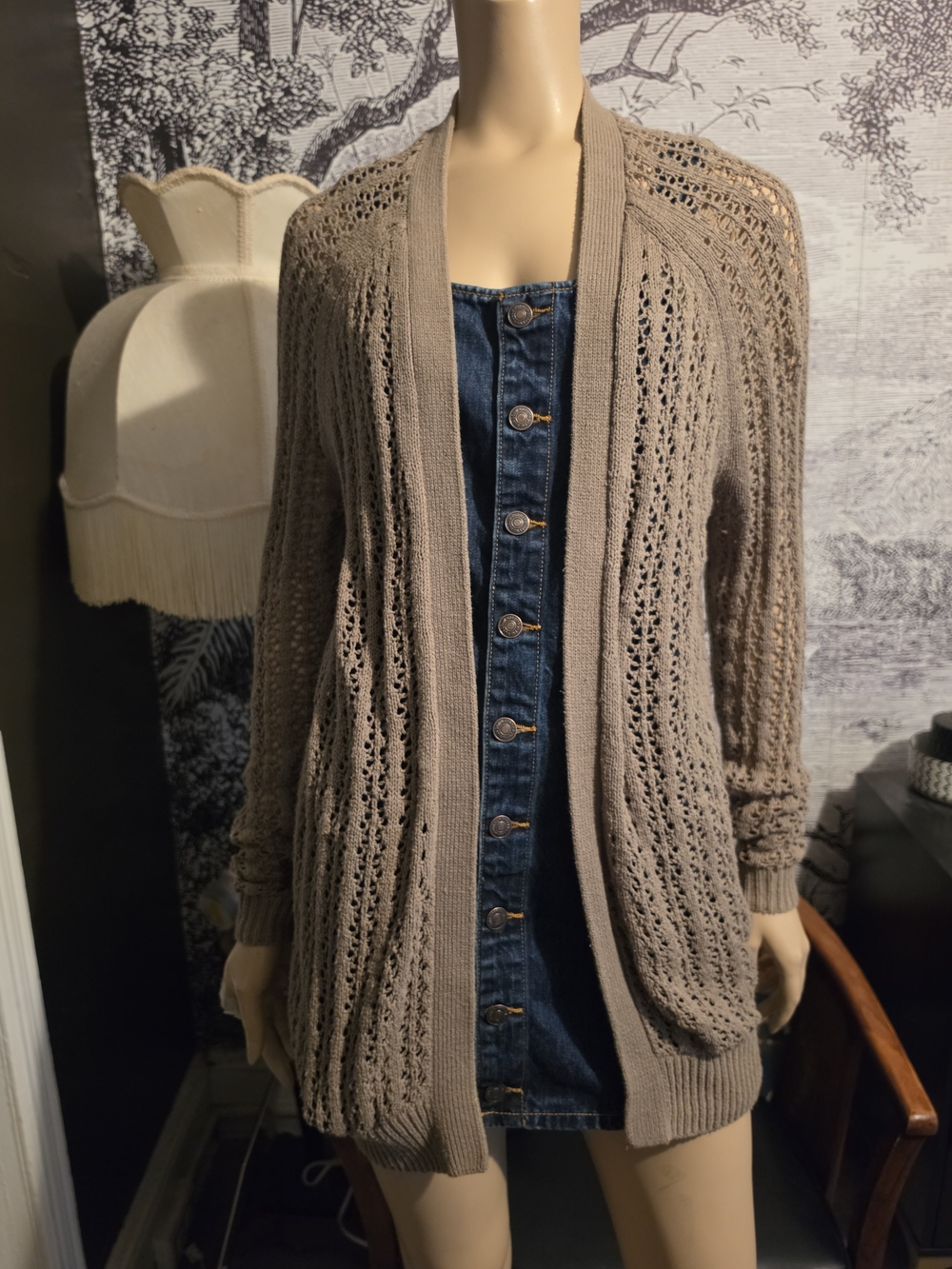 Kimchi Blue Urban Outfitters Open Knit Crochet Cardigan Sweater Olive M